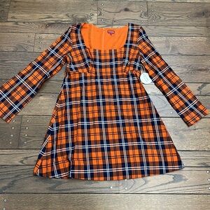 NWT Staud Beth Square Neck Retro Dress Poppy Plaid